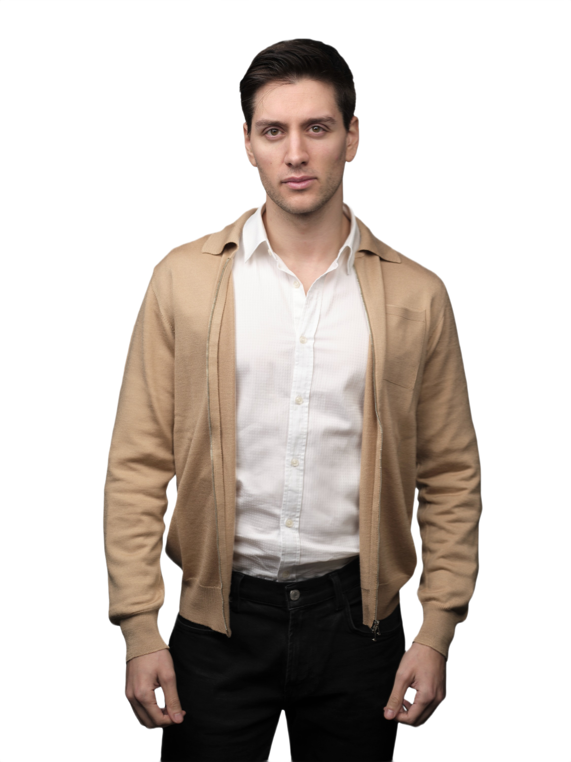 Giacca Uomo Misto Cashmere, Seta, Lana Merino Extrafine chiusura Zip